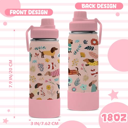Dachshund Gifts for Women Girls, 18oz Dachshunds Water Bottle with 2 Lids (Spout and Straw Lid), Insulated Stainless Steel Wiener Dog Tumbler Cup, Puppy Lover Gift for Dackel Owner Dog Mom - color: Dachshund