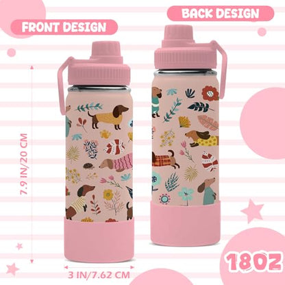 Dachshund Gifts for Women Girls, 18oz Dachshunds Water Bottle with 2 Lids (Spout and Straw Lid), Insulated Stainless Steel Wiener Dog Tumbler Cup, Puppy Lover Gift for Dackel Owner Dog Mom - color: Dachshund