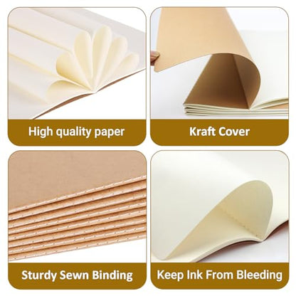 zmybcpack 12 Pack Kraft Notebooks Journal Bulk, Blank Sketch Notebooks for Travelers, Students, Office - Composition Notebook Subject Notebooks- A5 Size, 8.26”x5.5”, 64 Blank Pages/32 Sheets - size: 8.2 x 5.5 inch(12pack blank)