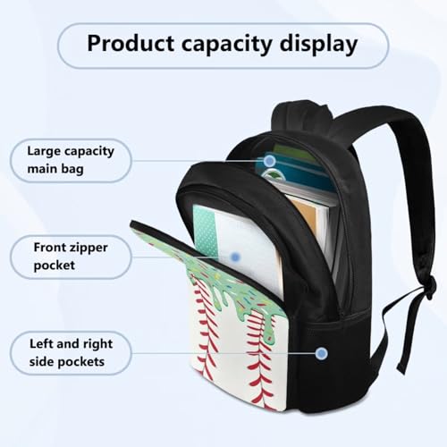 Green Baseball Drip Backpack for Boys 4 Piece Kids Large Backpack Insulated Reinforced Lunch Bag Pencil Case with Fixed Water Bottle Holder School Outdoor Travel Combo - color: Green