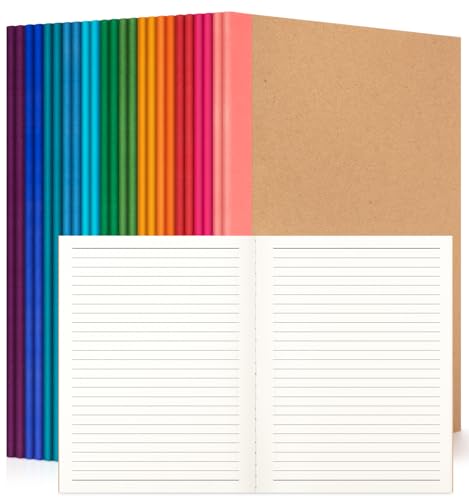 24 Pack Lined Notebook Journals Bulk, 7-1/2" x 9-3/4", Wide Ruled Paper, 30 Sheets/60 Pages, Kraft Cover with Rainbow Spines, 12 Colors Lined Composition Notebook Journal for Work Study Note Taking - style: Lined Paper-24pack