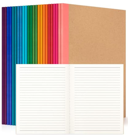 24 Pack Lined Notebook Journals Bulk, 7-1/2" x 9-3/4", Wide Ruled Paper, 30 Sheets/60 Pages, Kraft Cover with Rainbow Spines, 12 Colors Lined Composition Notebook Journal for Work Study Note Taking - style: Lined Paper-24pack