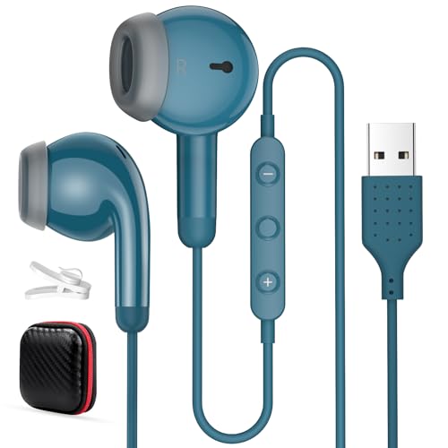 USB Earbuds for PC,Headphones with Microphone for Computer,Wired USB Headset with Mic Audio Control Noise Isolating Stereo Laptop Earphones for Dell for HP Asus for Surface Office Zoom Working Blue - color: Blue
