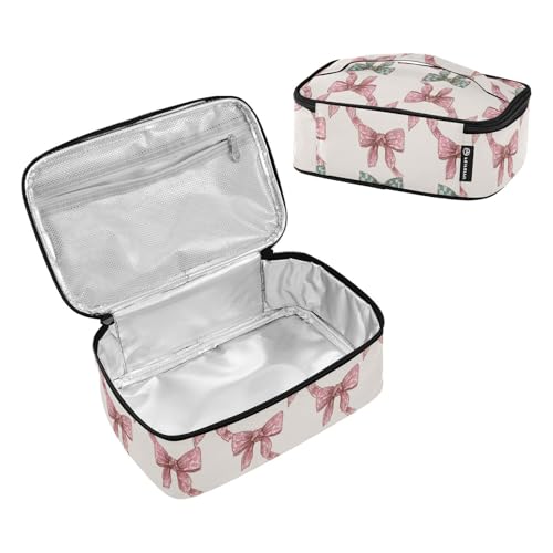 Wusikd Ribbon Tail Pink Bows Lunch Bag Cooler Bag Insulated Thermal Lunch Box for School Children Students Girls Boys Men Women