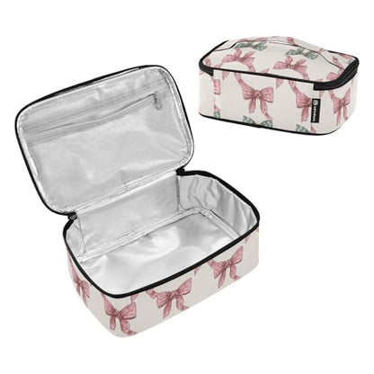 Wusikd Ribbon Tail Pink Bows Lunch Bag Cooler Bag Insulated Thermal Lunch Box for School Children Students Girls Boys Men Women