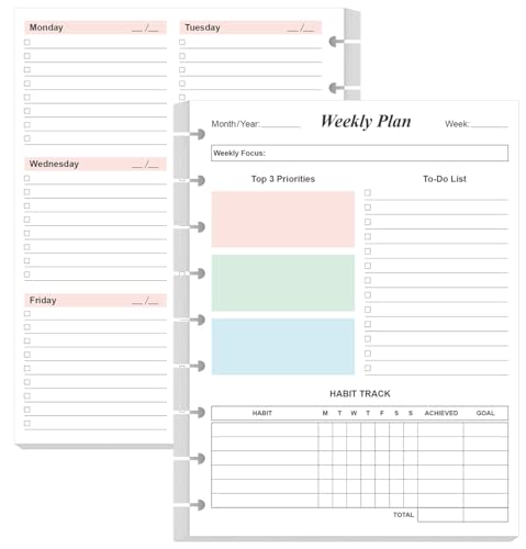 9 Disc Weekly Planner Undated Refills - Classic Size 53 Sheets/106 Pages Colorful Weekly Planner for Happy Planners Insert, 100 gsm White Paper, Lasts 1 Year, Undated, 7" x 9.25" - size: 1-Pack, style: 9-Disc/Classic Size