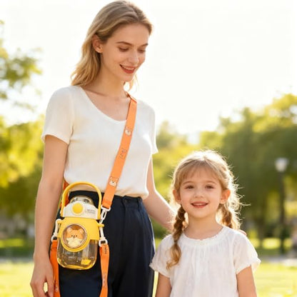 LEJN 28 oz Water Bottle Kawaii with Adjustable Shoulder Strap for Summer Cold Water Chill Portable Leakproof BPA-free Cartoon Children Cup Traveling Hiking Camping (Yellow820ml) - color: Yellow820ml