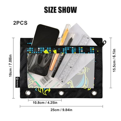 Play Game Binder Pouches 3 Ring for Boys Girls School Office College Supplies Toy Game pad Black Pencil Pouches Case Bag with Clear Window and Zipper 2 Pack - color: Game