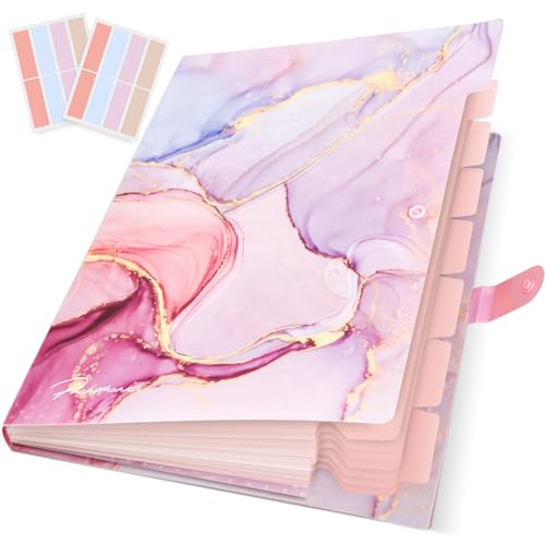 Expanding File Folder, Folders for Important Documents Organizer, Accordion File Organizer, Aesthetic Folders for School Students, 8 Pockets File Folder for Home Bills (Pink Gold Marble) - color: Pink Gold 8 Pockets