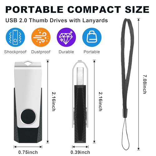 4GB USB Flash Drive 10 Pack, Swivel Memory Stick Thumb Drives with Lanyards, Portable Photo Stick Jump Drives Pendrive Zip Drive USB Key with LED Indicator for Data Storage Office Business Students - size: 4GB