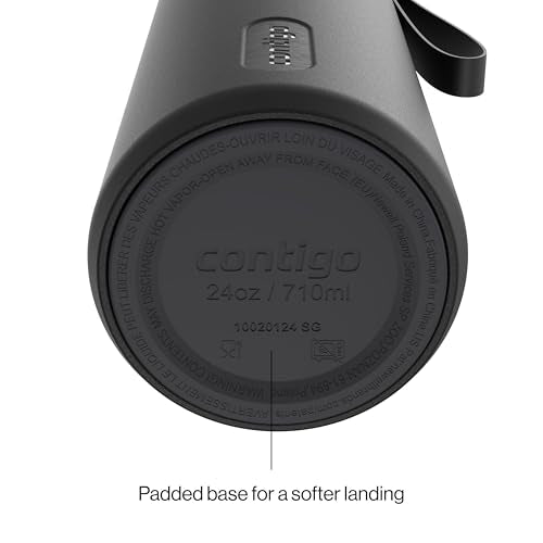 Contigo SnapSeal 709.8ml(24온스) 스테인리스 스틸 진공 단열 물병, 누출 방지 자동 닫힘 뚜껑, 휴대용 스트랩 및 재사용 가능한 빨대, BPA 프리 및 납 프리, 식기세척기 사용 가능 - color: 감초 건메탈, size: 24온스