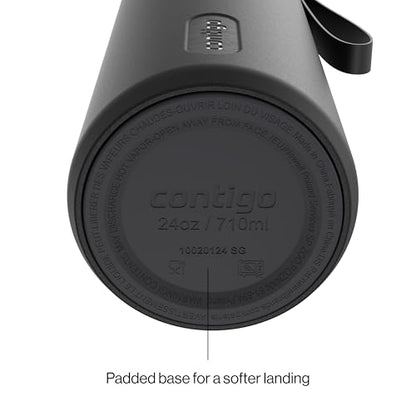 Contigo SnapSeal 709.8ml(24온스) 스테인리스 스틸 진공 단열 물병, 누출 방지 자동 닫힘 뚜껑, 휴대용 스트랩 및 재사용 가능한 빨대, BPA 프리 및 납 프리, 식기세척기 사용 가능 - color: 감초 건메탈, size: 24온스