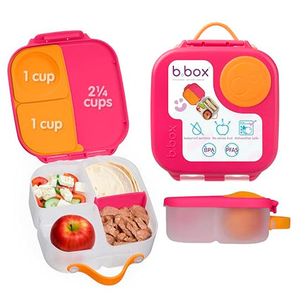 b.box Mini Lunch Box Kids | 4.25 Cup Leak Proof Bento Box for Kids Ages 3+ | 3 Compartment Snack Containers, School Lunch Container, Dishwasher Safe, BPA-Free, PFAS-Free - Strawberry Shake - color: Strawberry Shake, size: 1-pack