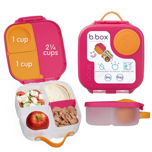 b.box Mini Lunch Box Kids | 4.25 Cup Leak Proof Bento Box for Kids Ages 3+ | 3 Compartment Snack Containers, School Lunch Container, Dishwasher Safe, BPA-Free, PFAS-Free - Strawberry Shake - color: Strawberry Shake, size: 1-pack