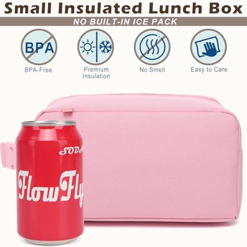 FlowFly Small Insulated Lunch box Portable Soft Bag Mini Cooler Thermal Meal Tote Kit with Buckle for Work, PinkWithBuckle - color: PinkWithBuckle