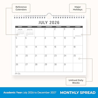 Blue Sky 2026-2027 18 Month Large Print Monthly Academic Year Wall Calendar, July 2026 - December 2027, 11" x 8.75", Durable Twin Wire Binding, Perfect For Home, Office And Classroom, Silver