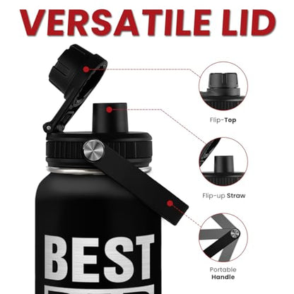 Best Dad Ever Water Bottle 32oz - Stainless Steel Insulated Sports Bottle with Straw Lid, Gifts for Father from Daughter Son - color: Dad 2