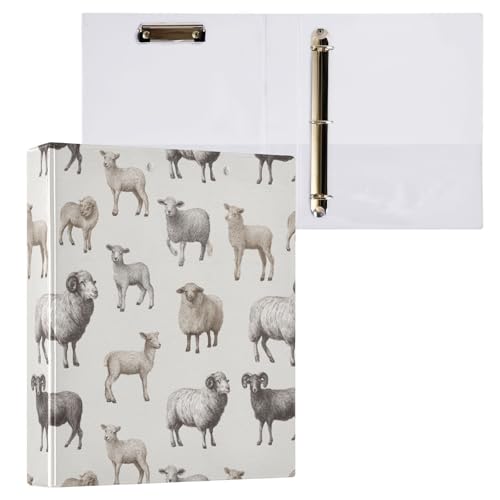 Various Sheep Vintage Sheep Binder 3 Ring 1.5 Inch Binder with Clipboard&Pockets, Hardcover Binders Heavy Duty Large File Folder for Office School Supplies - Holds 200 Sheets - color: Various Sheeps, size: 1 Pack-12.4x10.63in