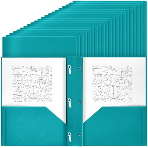 Yeaqee 60 Pcs Plastic Folders with Pockets and Prongs Plastic Folder 2 Pockets 3 Prongs with Business Card Slot Back to School Folders for Students, Teachers, Office Workers (Turquoise) - color: Turquoise