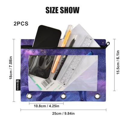 Wolf Purple Pencil Pouch for 3 Ring Binder Pencils Bag Pencil Case with Zipper Clear Window for School Office 2 Packs - color: Wolf Purple in Galaxy