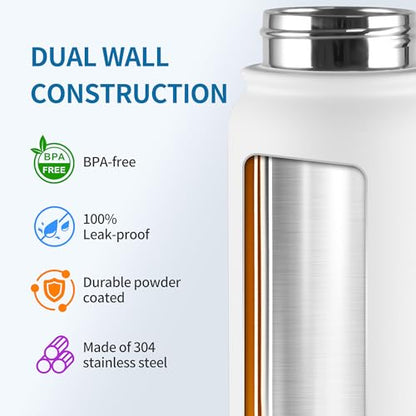 GOPPUS Insulated Water Bottle 20oz Stainless Steel BPA-Free Sports Bottle Ideal for School and Travel Silicone Spout Lid Prevents Leaks, Sweat, and Dust (White) - color: White