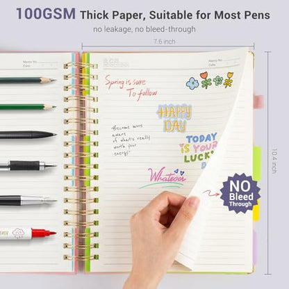 Hardcover Spiral Journal Notebook, 300 Pages 5 Subject Notebook College Ruled with Removable Dividers Tabs, 8" x 10" Notebooks for Work, Spiral Ruled Lined Writing Journal Hardcover Leather Notebook for School (Purple, 8''x 10'') - color: Purple