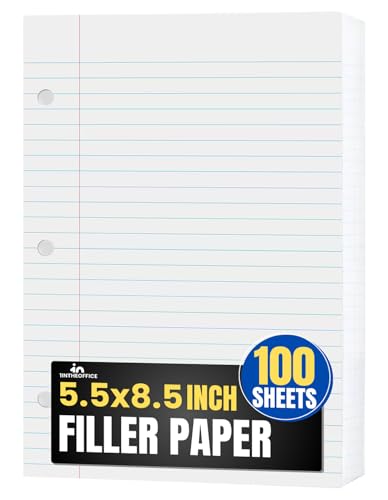 1InTheOffice College Ruled Filler Paper 5.5 x 8.5 Mini Binder Filler Paper, White, 100 Sheets/Pack