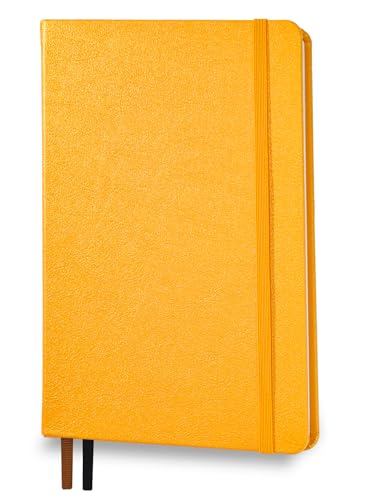 Minimalism Art, Premium Hard Cover Notebook Journal, Medium Size, A5 5.8" x 8.3", 186 Numbered Pages, Gusseted Pocket, Ribbon Bookmark, Extra Thick Ink-Proof Paper 120gsm (Squared, Amber)