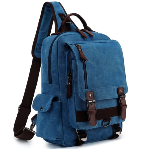 Leaper Retro Canvas Messenger Bag — Unisex Crossbody Shoulder Sling Bag for Travel, Work & Daily Use - color: Sky Blue, size: Medium