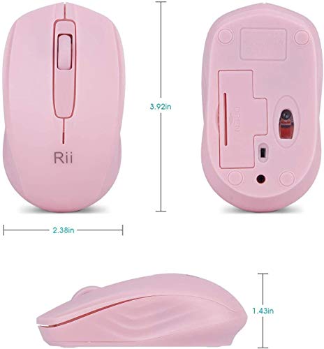 Rii Wireless Mouse,2.4G Portable Computer Mice for PC, Laptop, Windows,Office Included Wireless USB dongle (Black+Pink) - color: Black+Pink