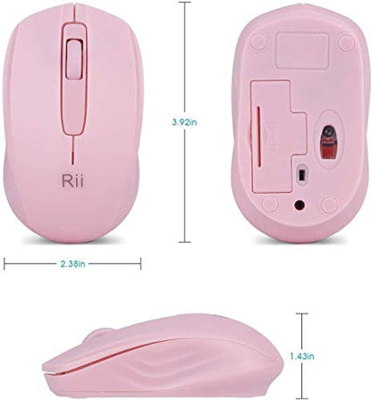 Rii Wireless Mouse,2.4G Portable Computer Mice for PC, Laptop, Windows,Office Included Wireless USB dongle (Black+Pink) - color: Black+Pink