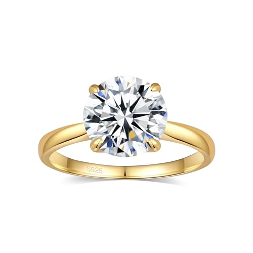 Elio Passero Moissanite Engagement Rings for Women,Promise Rings 925 Sterling Silver with 18K Yellow/White Gold Plated,D Color VVS1 Wedding Band Moissanite Ring 0.5/1/1.5/2/3/4CT - color: Yellow, size: 7, style: C-Solitaire-3CT
