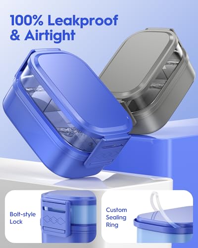 BiuLeon Bento Box Adult Lunch Box, 65 Oz Capacity Lunch Containers(Adjustable 2/3 Tier), BPA-Free, Leak-Proof and Stackable Bento Lunch Box, Microwave & Dishwasher Safe with Utensils(Blue) - color: Blue