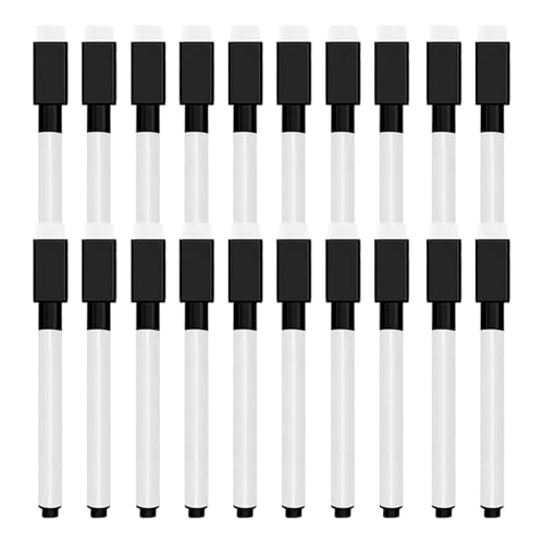 20 Pcs Black Magnetic Dry Erase Markers with Eraser Cap, Mini White Board Markers Bulk, Fine Tip Pens for Whiteboard, Party, Office and Home