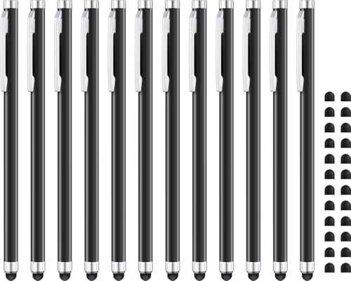 Linfanc Stylus Pens for Touch Screens - 12 Pack High Sensitivity and Precision Capacitive Stylus, Matte Black with 24 Extra Tips - color: Matte Black 12