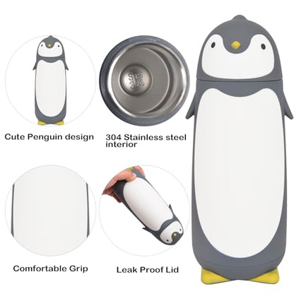 Penguin Insulated Water Bottle - Stainless Steel Vacuum Double Walled Bottle Flask Travel Mug for Kids, Students, 9.6oz, Grey - color: Gray