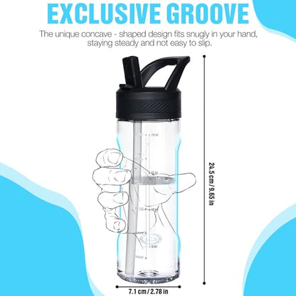 OLDLEY 20oz Kids Water Bottle with Straw, BPA-Free Tritan Water Bottle for School, Leakproof Clear Water Bottle with One Click Open, Measurement Scale, Cup Holder Friendly for Boys Girls,Clear - color: A-Clear