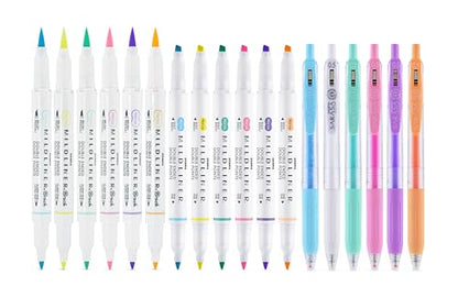 Zebra Pen Journaling and Lettering Set, 18-Pack Pastel Colors, Includes 6 Mildliner Highlighters, 6 Brush Pens, and 6 Sarasa Clip Gel Pens, Ideal for Creative Planning and Hand Lettering (76018) - style: Calligraphy and Journaling Set