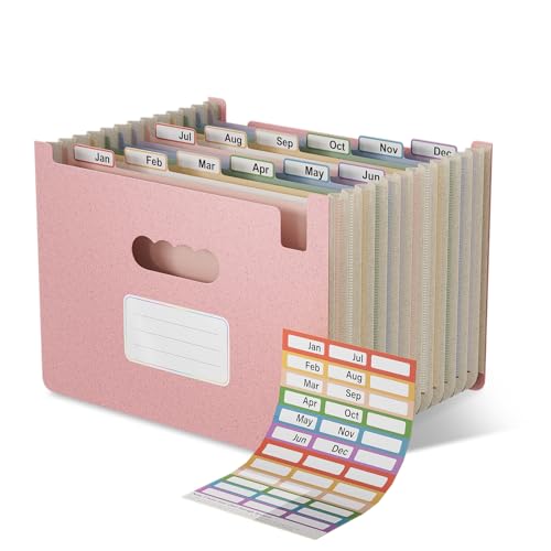 EcoStash 12 Pockets Accordion File Organizer, Wheat Straw File Folders, Upright & Open Top, Monthly Bill Receipt Organizer, 100% BPA Free, Return to Nature, Letter/A4 Size - Strawberry Pink - color: Strawberry Pink, size: 12 Pockets