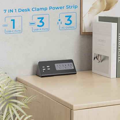 Nightstand Charging Station, Nightstand Edge Power Strip with 3 AC Outlets, 4 Fast Charging USB Ports, Connect 6.56FT Flat Plug, Desk Surge Protector for Office Home Hotel, 2-Pack(Black/White) - color: 2Pack-Black/White