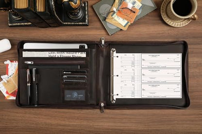 Personalized 3 Ring Check Binder, Engraved Business Checkbook Holder, Zippered for 3 & 9 Holes Checks, 3 on a Page, Dark Khaki - Custom - color: Dark Khaki-2, size: Custom