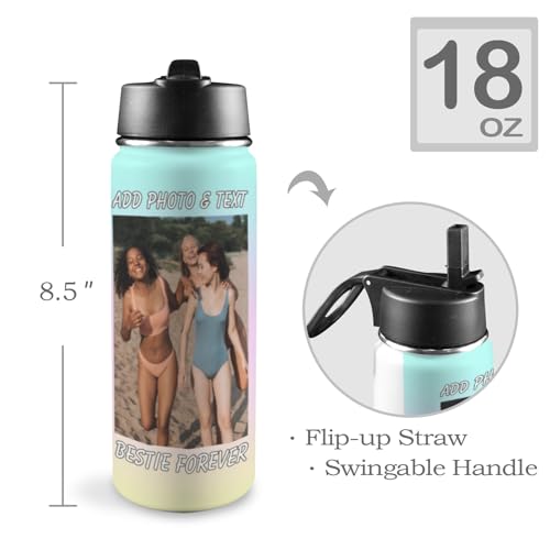 Personalized Photo Water Bottle, Custom Stainless Steel Insulated Sport Water Bottle with Pictures Text, Customized Sport Tumbler Gifts for Men Women Kids Birthday Anniversary Christmas, 18 OZ - color: # design 01 pic