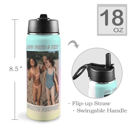 Personalized Photo Water Bottle, Custom Stainless Steel Insulated Sport Water Bottle with Pictures Text, Customized Sport Tumbler Gifts for Men Women Kids Birthday Anniversary Christmas, 18 OZ - color: # design 01 pic