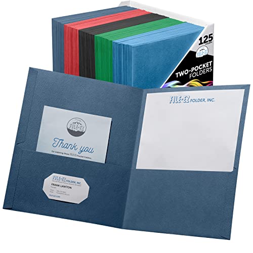 FILE-EZ Two-Pocket Folders, Assorted Colors, 125-Pack, Textured Paper, Letter Size (EZ-32400) - color: Assorted Colors, size: 125 Folders