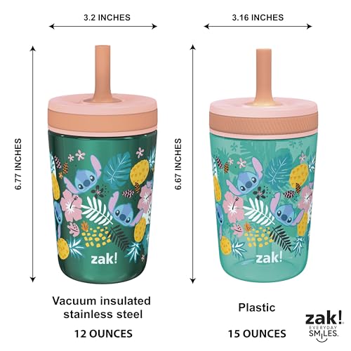 Zak Designs Disney Lilo and Stitch Kelso Tumbler Set, Leak-Proof Screw-On Lid with Straw, Bundle for Kids Includes Plastic and Stainless Steel Cups with Bonus Sipper (3pc Set, Non-BPA, Stitch) - color: Lilo and Stitch, size: 3 Piece Set (Pack of 1)