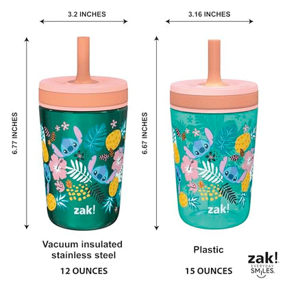 Zak Designs Disney Lilo and Stitch Kelso Tumbler Set, Leak-Proof Screw-On Lid with Straw, Bundle for Kids Includes Plastic and Stainless Steel Cups with Bonus Sipper (3pc Set, Non-BPA, Stitch) - color: Lilo and Stitch, size: 3 Piece Set (Pack of 1)