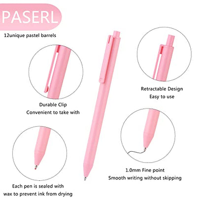 WY WENYUAN Cute Fine Point Smooth Writing Pen - Personalized Ballpoint Bulk, Flair Colorful, Black Ink 1.0 mm Journaling, Glitter Office Supplies for Women & Men, Note Taking - color: 12 pack colorful pens