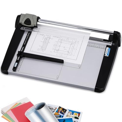 Rotary Paper Trimmer, 15 Sheets Heavy Duty Paper Trimmer, 360mm(14.17") Cutting Length, Commercial Grade Rotary Paper Cutter for Home/Office/School, Black & Silver - size: 14.17"
