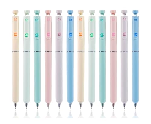 Gel Pens, 12 Pcs 0.5mm Fine Point Retractable Pen, Quick Dry No Smudge Black Ink, Premium Smooth Writing for Note Taking & Bullet Journaling, Office School Supplies, Gifts for Women & Students - color: 12 Pcs Multicolor-Black Ink