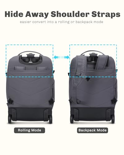 Hynes Eagle 2 in 1 Travel Backpack Set Rolling Backpack with Wheels Carry on Luggage 43L with Personal Item Bag for Men Women 17 inches Laptop Backpack Dark Grey - color: Dark Grey